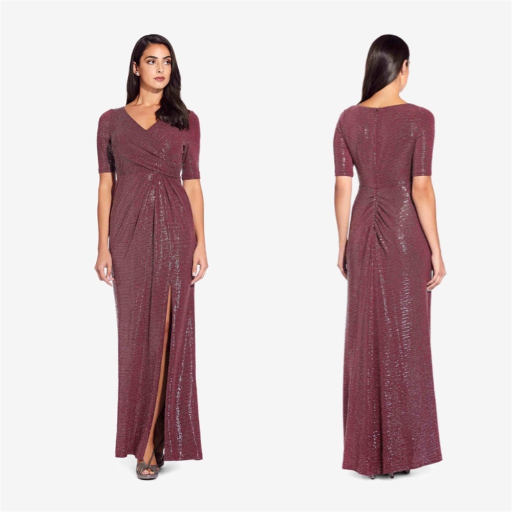 Adrianna Papell SEQUIN SURPLICE DRESS WITH SLIT
